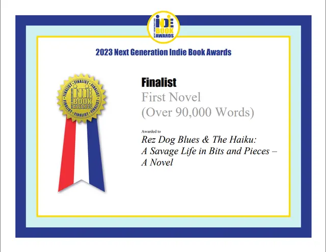 2023 Next Generation Indie Book Awards finalist certificate, First Novel Over 90,000 Words